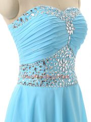 Baby Blue Prom Dress Prom and Party and Beach with Beading Sweetheart Sleeveless Lace Up