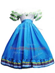 Chic Baby Blue Short Sleeves Ruffled Layers Floor Length Quinceanera Dresses