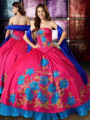 Fancy Hot Pink Lace Up Quinceanera Gowns Embroidery Sleeveless Floor Length