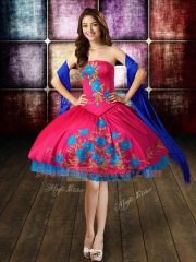 Fancy Hot Pink Lace Up Quinceanera Gowns Embroidery Sleeveless Floor Length