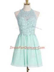 Best Apple Green Halter Top Lace Up Appliques Court Dresses for Sweet 16 Sleeveless