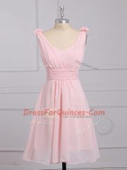 Classical Straps Sleeveless Lace Up Dama Dress Baby Pink Chiffon