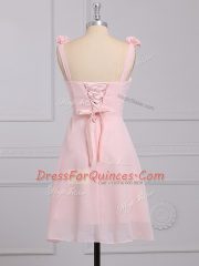 Classical Straps Sleeveless Lace Up Dama Dress Baby Pink Chiffon