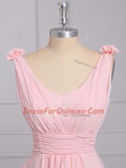 Classical Straps Sleeveless Lace Up Dama Dress Baby Pink Chiffon