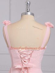 Classical Straps Sleeveless Lace Up Dama Dress Baby Pink Chiffon