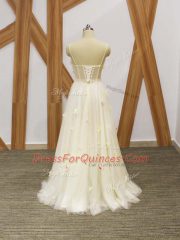 Straps Sleeveless Tulle Prom Dress Hand Made Flower Lace Up
