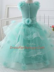 Custom Design Ruffles and Hand Made Flower Little Girl Pageant Gowns Apple Green Zipper Sleeveless Floor Length