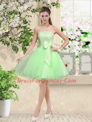 Flare Knee Length Quinceanera Court Dresses Organza Sleeveless Lace and Belt