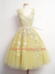 Hot Sale Gold Sleeveless Tulle Lace Up Quinceanera Court Dresses for Prom and Party and Wedding Party
