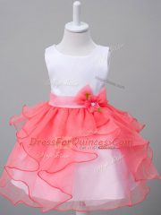 White And Red Flower Girl Dresses Wedding Party with Ruffles and Bowknot Scoop Sleeveless Zipper