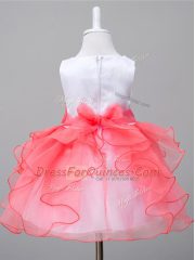 White And Red Flower Girl Dresses Wedding Party with Ruffles and Bowknot Scoop Sleeveless Zipper