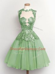Fantastic Green Quinceanera Court of Honor Dress Prom and Party and Wedding Party with Lace High-neck Sleeveless Lace Up