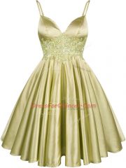 Glamorous Knee Length Lace Up Vestidos de Damas Olive Green for Prom and Party and Wedding Party with Lace
