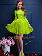 Attractive Yellow Green Lace Up Vestidos de Damas Beading and Lace and Appliques 3 4 Length Sleeve Mini Length