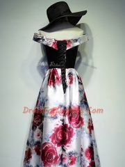Most Popular Multi-color Printed Lace Up Sleeveless Floor Length Ruching