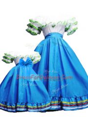 Exquisite Baby Blue Ball Gowns Off The Shoulder Sleeveless Taffeta Floor Length Lace Up Ruffled Layers Ball Gown Prom Dress