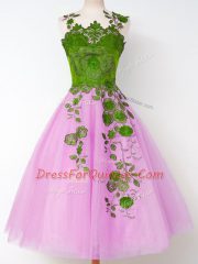 Luxury Sleeveless Lace Up Knee Length Appliques Quinceanera Court Dresses