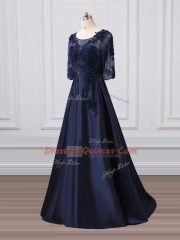 Stunning Scoop 3 4 Length Sleeve Satin Dress for Prom Lace and Appliques Brush Train Zipper