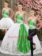 Ideal Three Pieces Sweet 16 Quinceanera Dress White Sweetheart Organza Sleeveless Floor Length Lace Up