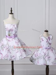 Trendy Sleeveless Printed Mini Length Lace Up Homecoming Dress in Multi-color with Belt