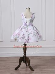 Trendy Sleeveless Printed Mini Length Lace Up Homecoming Dress in Multi-color with Belt