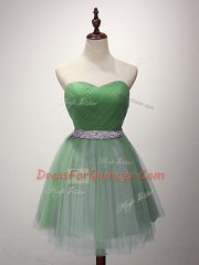 Dramatic Mini Length Quinceanera Dama Dress Tulle Sleeveless Beading and Ruching