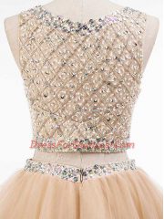 High Quality Mini Length Champagne Prom Evening Gown Scoop Sleeveless Side Zipper