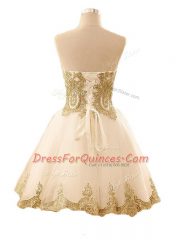 High End Red A-line Tulle Sweetheart Sleeveless Appliques Mini Length Lace Up Prom Evening Gown
