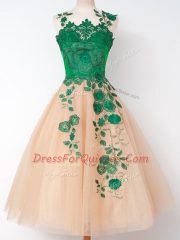 Straps Sleeveless Tulle Dama Dress Appliques Lace Up