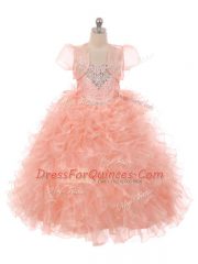 Sleeveless Lace Up Floor Length Beading and Ruffles Pageant Gowns For Girls