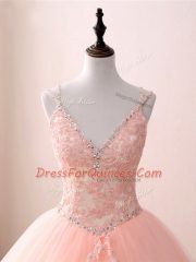 Decent Sleeveless Beading and Appliques Lace Up 15th Birthday Dress