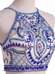 Sleeveless Floor Length Beading Zipper Prom Gown with Royal Blue