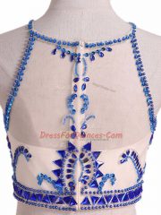 Sleeveless Floor Length Beading Zipper Prom Gown with Royal Blue