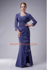 Floor Length Blue Prom Dress Chiffon Sleeveless Beading