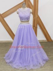 Tulle Sleeveless Floor Length Prom Dresses and Beading