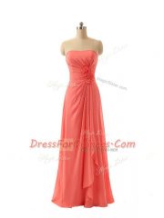 Chiffon Strapless Sleeveless Zipper Hand Made Flower Court Dresses for Sweet 16 in Watermelon Red