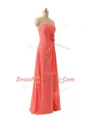 Chiffon Strapless Sleeveless Zipper Hand Made Flower Court Dresses for Sweet 16 in Watermelon Red