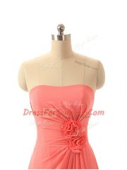 Chiffon Strapless Sleeveless Zipper Hand Made Flower Court Dresses for Sweet 16 in Watermelon Red
