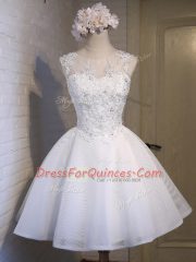 White Ball Gowns Scoop Sleeveless Organza Mini Length Lace Up Lace Vestidos de Damas