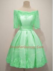 Apple Green Taffeta Lace Up Off The Shoulder Half Sleeves Knee Length Vestidos de Damas Lace