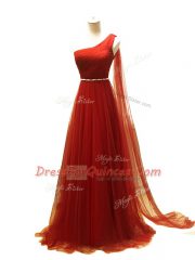 Sleeveless Brush Train Beading and Ruching Zipper Prom Party Dress Sleeveless Brush Train Beading and Ruching Zipper Prom Party Dress