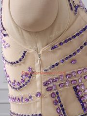 Chiffon Scoop Sleeveless Brush Train Zipper Beading in Purple