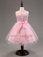 Fine Red Zipper Scoop Ruffled Layers and Hand Made Flower Flower Girl Dresses for Less Tulle Sleeveless