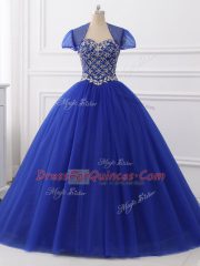 Perfect Floor Length Ball Gowns Sleeveless Royal Blue Vestidos de Quinceanera Lace Up