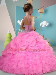 Hot Pink and Apple Green Organza Lace Up Little Girl Pageant Gowns Sleeveless Floor Length Ruffles