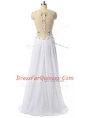 Pretty White Zipper Scoop Beading and Lace and Appliques Chiffon Sleeveless