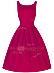 Suitable Fuchsia Taffeta Lace Up Scoop Sleeveless Knee Length Quinceanera Dama Dress Ruching