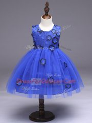Royal Blue Zipper Scoop Appliques and Bowknot Flower Girl Dresses for Less Tulle Sleeveless