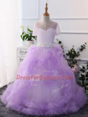 Charming Scoop Short Sleeves Tulle Little Girl Pageant Gowns Beading Clasp Handle