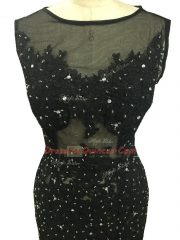 Black Mermaid Scoop Sleeveless Tulle Brush Train Side Zipper Beading and Lace and Appliques Evening Dress